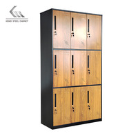 Casier de vestiaire à 9 portes en bois grainé avec rangement en acier, casiers métalliques pour salle de sport, chambre et personnel scolaire