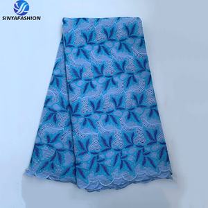 Sinya 하이 퀄리티 한국 레이스 스위스 보일 레이스 스위스 100% 면 5 야드 럭셔리 화이트 자수 면 레이스 원단 - Product Image 4