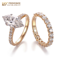 Bague de mariage empilable unisexe en or jaune massif 10 carats avec diamants de laboratoire taille marquise, ensemble de bagues de couple personnalisées en joaillerie fine