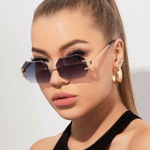 Lunettes de soleil rectangulaires sans monture pour femmes, nouvelle collection, avec logo personnalisé, verres à découpe polygonale tendance - Product Image 1