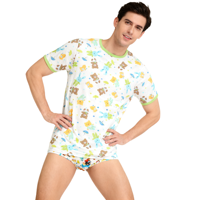 T-shirt imprimé Teddy Bear pour adulte, haut pour adulte avec boutons-pression sur l'épaule pour homme, jolies tenues ABDL