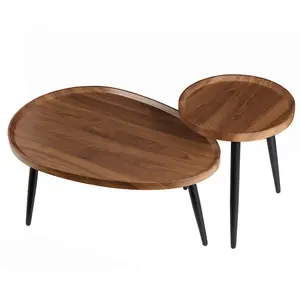 2-in-1 Industrial madeira assentamento café mesas ajustadas sala de estar cozinha armazenamento mesa lateral com preto pintado Metal pernas