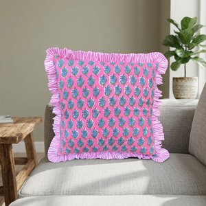 Housse de coussin carrée en coton à volants motif floral rose, style bohème, pour la maison - Product Image 2