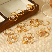 Bagues ajustables unisexes Gaovo Open Minimalist Classic Vintage, style cluster, scintillantes, plaquées or 18 carats, en acier inoxydable de luxe, pour mariage