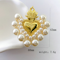 Pendentif Breloque Cœur Sacré de Jésus en Perles de Rocaille, Laiton Plaqué Or 18K, Bijoux Religieux pour Femme
