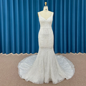 Jancember LSSM031 Robes de mariée à col en V perlées en cristal - Product Image 5