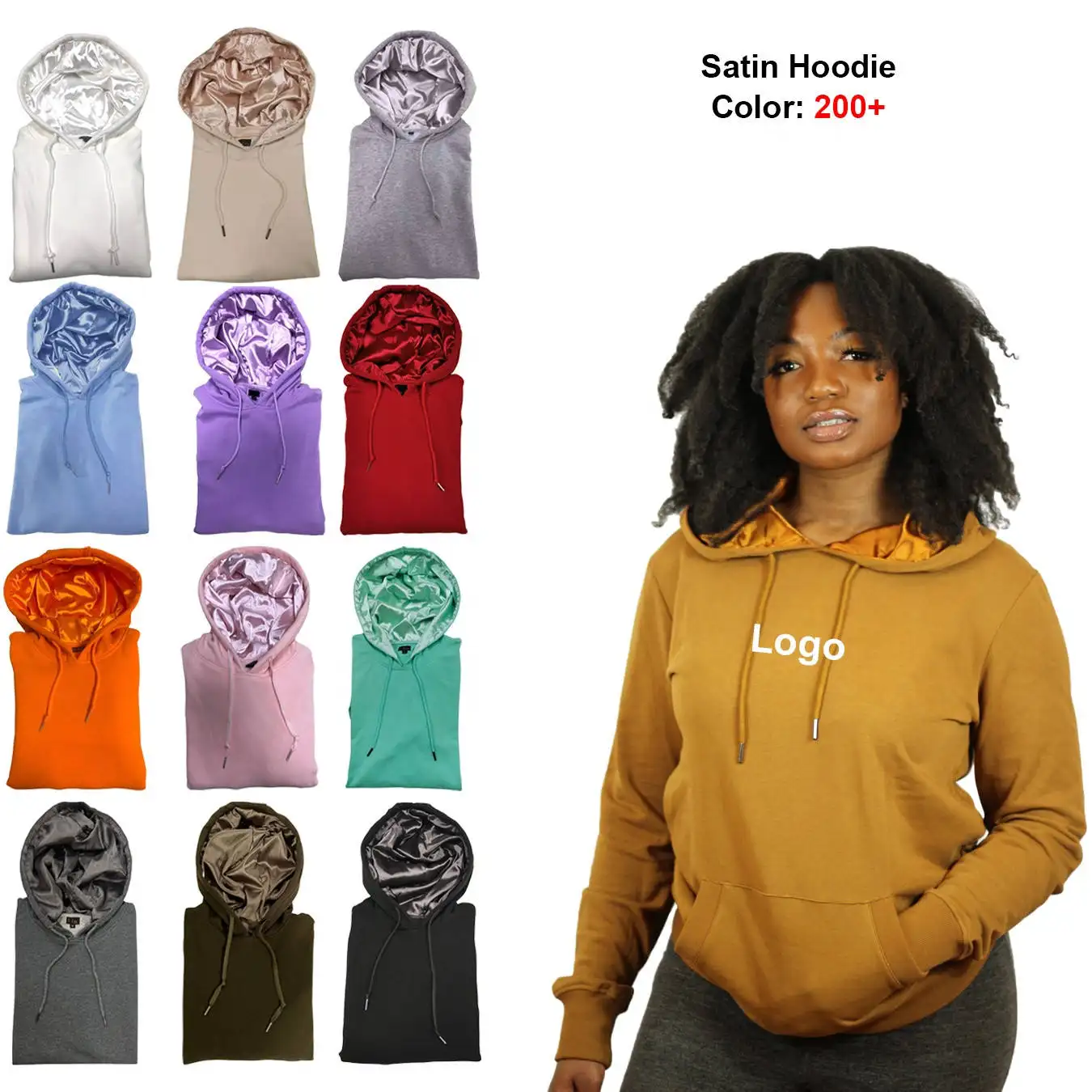 Moletom luxuoso de poliéster, masculino, grande, com capuz, fleece, seda cetim, personalizado