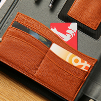 Porte-documents en cuir PU marron A4 avec fermeture éclair, porte-stylo, bloc-notes et plusieurs poches, organiseur de documents professionnels avec logo personnalisé