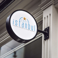 Koncept panneau mural suspendu latéral personnalisé enseigne montée en cercle deux côtés boîte à lumière LED signe pour Bar Restaurant magasin signes