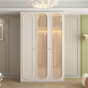 <span class=keywords><strong>Armoire</strong></span> à double porte en bois massif de style français, crème, pour chambre à coucher, moderne, simple, de style mid-century, avec rangement en <span class=keywords><strong>rotin</strong></span> - Product Image 5