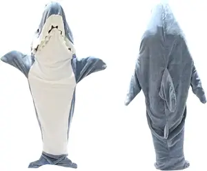 Cobertor de tubarão para crianças adultas-Hoodie cobertor de tubarão wearable, cobertor de uma peça, capuz engraçado de flanela para meninas