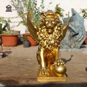 Estatua de León con Alas de Bronce Dorado de Tamaño Real TREVI, Escultura para Adorno de Jardín o Recuerdo - Product Image 5