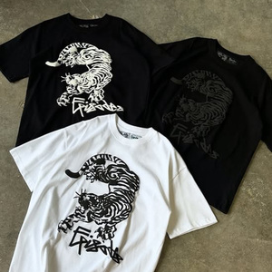 Drop Shoulder Custom Luxury Designer <strong>tiger</strong> Animal Graphic 3d Puff Print Oversized 100% Cotton <strong>Tshirt</strong> Cropped O Neck Boxy T-shirt - Product Image 1
