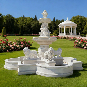 Casa de Dos Plantas con Diseño Minimalista Ecológico, Gran Fuente de Agua de Piedra con León y Estatua de Mujer para Jardín - Product Image 2