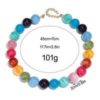 Collier fantaisie coloré pour femme, chaîne arc-en-ciel, perles rondes en marbre et ambre de 20 mm, fait main, cadeau