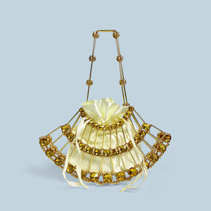 กระเป๋าถือทรงพัดประดับลูกปัด Citrine Gold Hollow Niche สำหรับผู้หญิง กระเป๋าคริสตัลสีเหลืองใหม่ งานแฮนด์เมดประดับอัญมณีแบบโปร่ง สำหรับงานปาร์ตี้ - Product Image 1