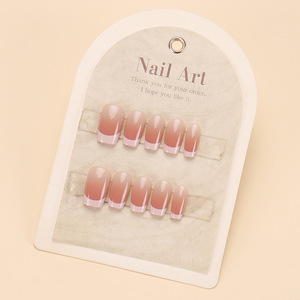 Hecho a mano usable Xiaohongshu Hot Item i Short Ballet Blush Gradient Manicura francesa Terminado Pegatinas Puntas de uñas - Product Image 4