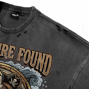 Camisetas de algodón suave y transpirable para hombre, estilo oversize, con estampado gráfico de calavera y brújula, lavado ácido, estilo steampunk, para verano, ropa casual urbana. - Product Image 4