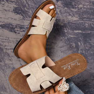 <span class=keywords><strong>Sandales</strong></span> à enfiler en PU pour femmes, mules plates ajourées avec semelle en caoutchouc antidérapante, chaussures décontractées à bout ouvert pour le quotidien - Product Image 1