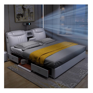 Ensemble de chambre à coucher moderne, lit en bois, fonction de massage et de rangement inclinable, meubles pour la maison, <span class=keywords><strong>villa</strong></span>, école, hôtel, hôpital - Product Image 1