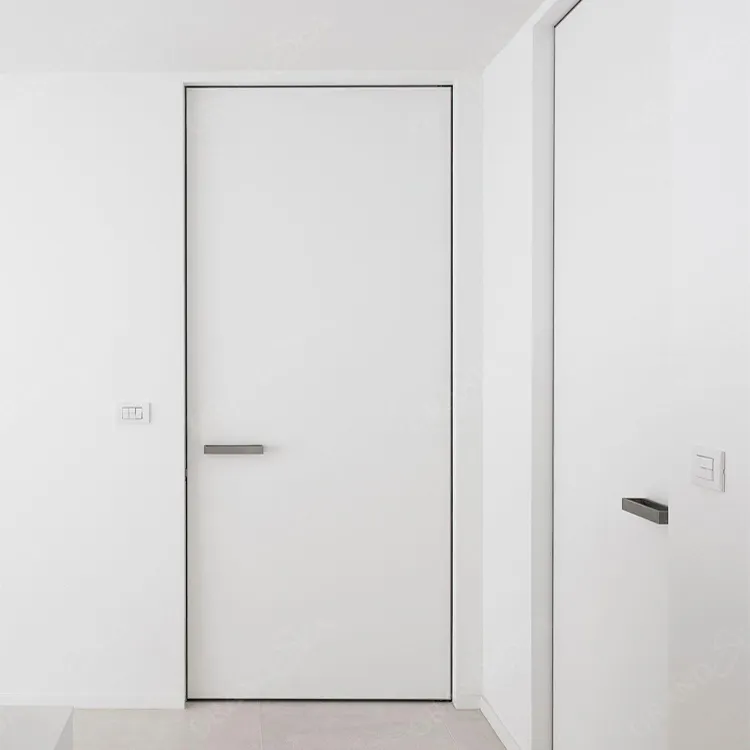 Alta qualità invisibile nascosto moderno nucleo solido interno in legno bianco battente porta a filo in legno massello realizzato
