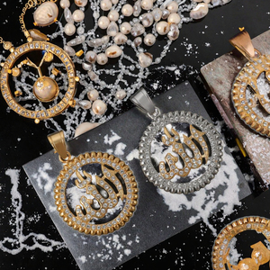 Nuovo Design 2019: Collana con Ciondolo Allah in Acciaio Inossidabile Placcato Oro 18K, Gioielli Religiosi Islamici con Cristalli - Product Image 2