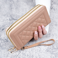 Dompet Wanita Kapasitas Besar dengan Ritsleting Ganda Motif Buaya Anti-pencurian Tas Kartu Wanita untuk Penggunaan Kasual Penyimpanan Ponsel.