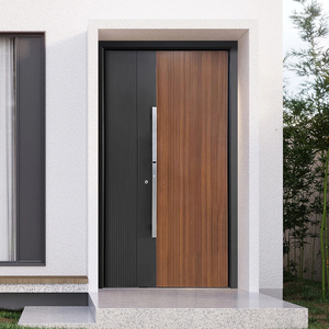 Porte d'entrée pivotante en bois massif résistante aux intempéries avec caméra et vitrine latérale en aluminium pour appartement professionnel - Product Image 2