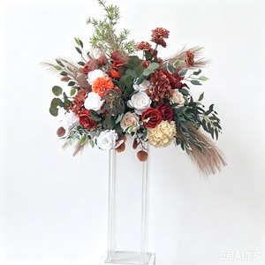 Centros de Mesa con Arreglos Florales en Oferta, Bola de Flores para Mesa de Boda, Centros de Mesa con Flores Artificiales de Seda Color Borgoña - Product Image 2