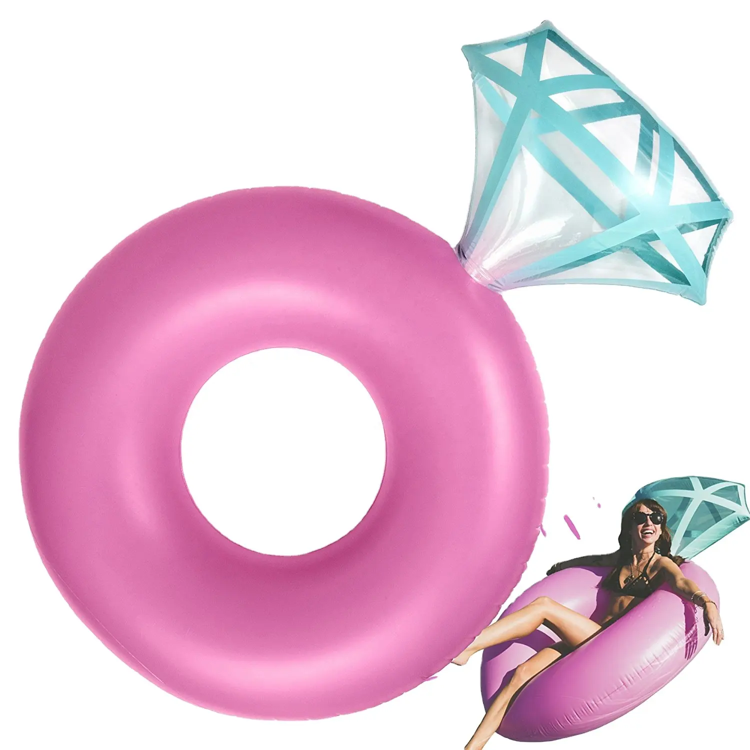 Anel de natação inflável em forma de diamante, brinquedo brilhante de pvc para festas
