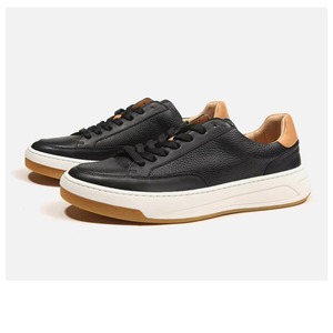 Chaussures de marche décontractées en cuir de qualité supérieure personnalisées, chaussures de marche fitness pour hommes, noires - Product Image 5