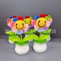 Penjualan paling laris ide hadiah rajutan wol bunga rajutan lucu bunga matahari tersenyum dalam Pot