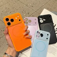 Casing Ponsel Magnetik Silikon Cair Modis untuk iPhone 17 16 15 14 13 Pro Max dengan Pelindung Lensa Kaca Jendela Besar