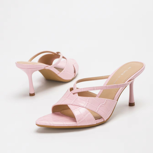 2026 Sandales <span class=keywords><strong>mules</strong></span> sexy pour femmes, roses, à talons aiguilles, effet croco, à brides croisées, à bout ouvert, chaussures de soirée et de bureau, ODM OEM Personnalisé - Product Image 2