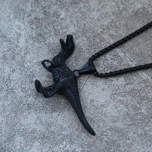 Collier pendentif dinosaure gothique Christian Triceratops en breloque en acier inoxydable plaqué titane avec monture - Product Image 6