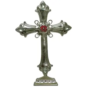 Soporte de Cruz de acabado antiguo, figura religiosa, cruz de Jesús, regalo religioso