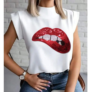 <span class=keywords><strong>Camiseta</strong></span> <span class=keywords><strong>de</strong></span> cuello <span class=keywords><strong>de</strong></span> <span class=keywords><strong>mujer</strong></span> personalizada <span class=keywords><strong>de</strong></span> alta calidad Y2K transpirable Spandex algodón diamantes remaches gran oferta moda brillante lentejuelas <span class=keywords><strong>boca</strong></span> - Product Image 1