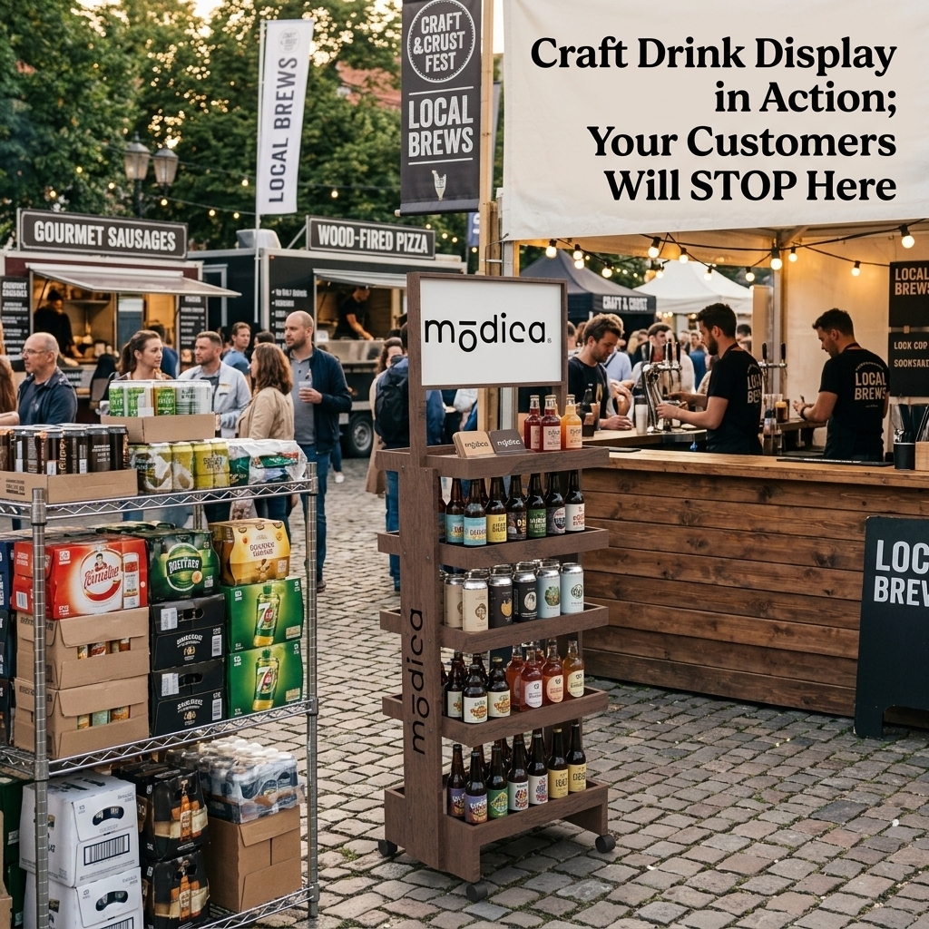 Custom Wooden Craft Beer Cocktail Can Canned Wine Display Stand Retail Shop Bar Bottle Rack Shelf with Logo Header Wholesale ODM — view 2