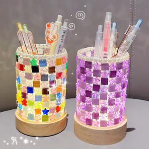 ที่ใส่ปากกาโมเสคพร้อมไฟ LED ชุดงานฝีมือพลาสติกทรงกลมสำหรับเด็กเป็นของขวัญ - Product Image 5