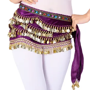 Dance Women Handmade Egyptian Bellydance Hip Scarf / Silver Belt Belly Dancing Wrap Hip Skirt Gold 310pcs Coins Velvet For Women Adults
