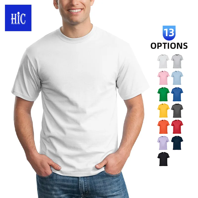 HIC OEM kaus kualitas tinggi bordir kosong pria katun 100% kaos polos putih puff cetak ukuran besar kustom pria