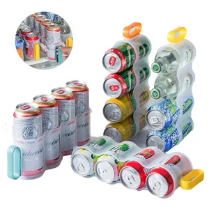 FF1296 4 Holes Refrigerator Soda Can Organizer Portable Plastic Beverage Beer Holder Rack Soda Can Drink Organizer For Fridge