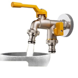 Robinet extérieur à double sortie en alliage, entrée 4 points, pour l'arrosage du jardin et l'utilisation de la machine à laver - Product Image 1