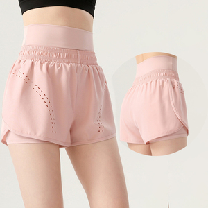 Pantalones cortos deportivos de dos piezas de doble capa para mujer, novedad de verano, entrenamiento para correr, yoga al aire libre con cordón - Product Image 2
