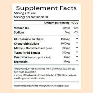 OEM ODM Glucosamine liquide orale pour adultes, sulfate de chondroïtine, MSM, gouttes, complément alimentaire 60 ml, curcuma, encens, quercétine, bromélaïne - Product Image 5