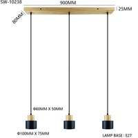 Lampe suspendue en bois à 3 têtes, 220V E27, style nordique moderne, pour cuisine, salle à manger, luminaires suspendus en bois LED, lustres en bois