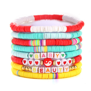 Colorful Polymer Clay Letter <b>Bracelets</b> Stackable For <b>Couples</b> Beach Vacation Style Unisex Jewelry Gift SY0324-1 - Product Image 3
