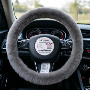 Car Saddles Steering Wheel Cover 37-39 Cm Faux <b>Fur</b> Gray <b>Green</b> Black - Product Image 2