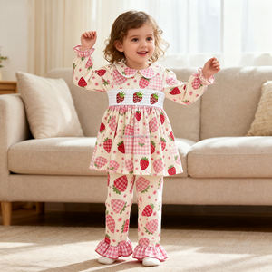 Pyjamas pour enfants avec col claudine Vêtements pour filles Vêtements pour enfants avec smocks imprimés pour filles Tenues <span class=keywords><strong>2</strong></span> pièces - Product Image 5