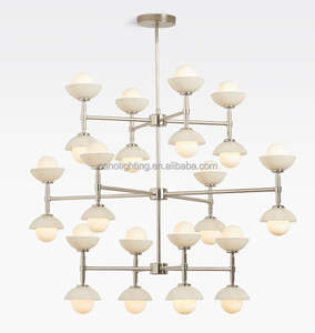 Escalier nordique moderne personnalisé pour foyer d'hôtel <span class=keywords><strong>Lustre</strong></span> doré à 3 niveaux Lampes suspendues en albâtre Lustres en verre de luxe à haut plafond - Product Image 4